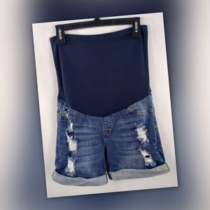 SONG Large Maternity Distressed Denim Shorts